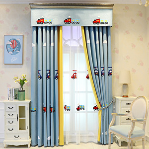 Nordic Minimalist Cotton Linen Children's Room Window <strong>Curtain</strong> Blue Short Cartoon Splicing Bedroom <strong>Blackout</strong> <strong>Curtains</strong> Valances - Product Image 2