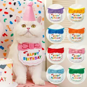 Hot Selling Groothandel Super Leuke Huisdier Verjaardag Slabbetje Sjaals Kerstversiering Kleine Sjaal Happy Birthday Cat Cadeau