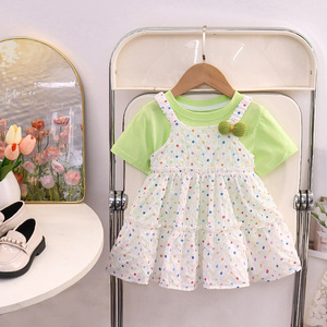 Nouvelle collection été 2025 pour filles : Ensemble deux pièces style coréen, comprenant une robe et un haut uni à pois multicolores - Product Image 4