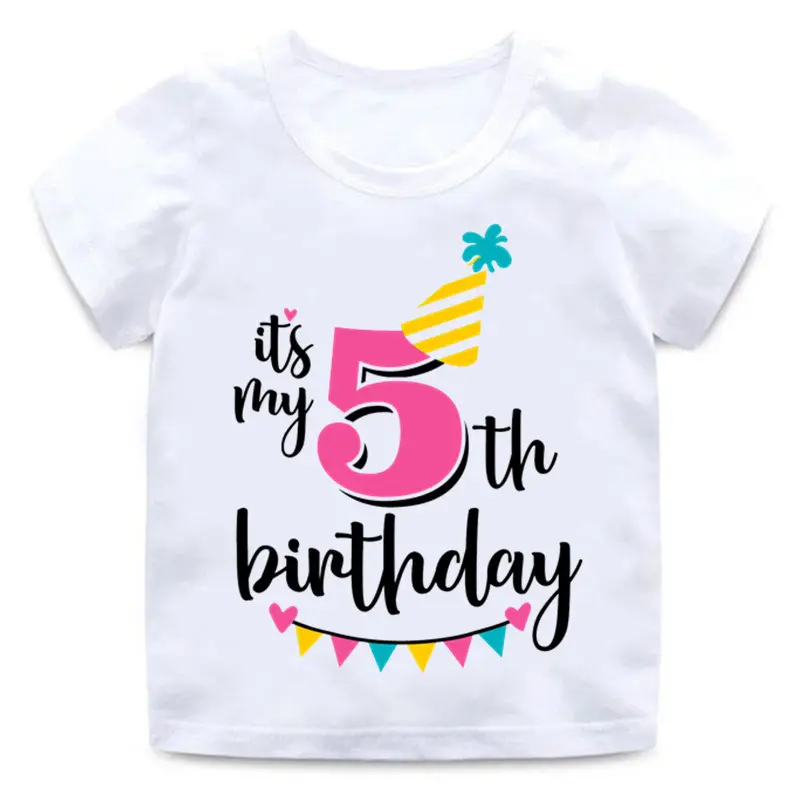 Custom Kids Kleding Brief Print Kids T-shirt Jongens Meisjes Korte Mouw Toevallige Kinderen Wit Verjaardag Nummer Tees 1-9Years