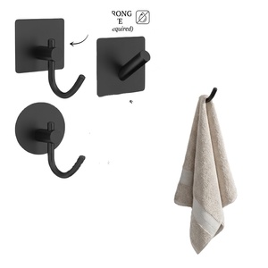 Ganchos de Pared Negros Minimalistas, Autoadhesivos, de Metal, para Toallas, Instalación sin Clavos, Diseño de un Solo Gancho para Baño - Product Image 1