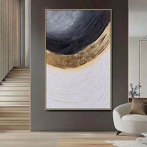 Gran decoración de Hotel hecha a mano Oro Negro texturizado Wabi Sabi minimalista arte de pared 3D pinturas murales en línea - Product Image 2
