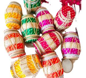 Indian Handcrafted Cotton Dholak Gift Boxes Graduation Easter Halloween Wedding Favors Return Gift Potli Bags Traditional Design - Product Image 1