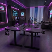 Bureau de jeu extensible en acier inoxydable AOR avec 20 modes d'éclairage RVB et boîte de rangement pour multiprise, design moderne et facilement transportable