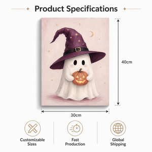 Chapeau de Sorcier Violet Imprimé en 3D <span class=keywords><strong>TOPART</strong></span> de Luxe Premium, Petit Fantôme Tenant une Citrouille, LED Carrée à Piles pour Halloween - Product Image 6