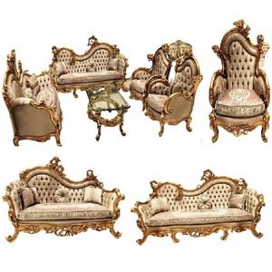Conjunto de sofá tallado barroco Antiguo Real, conjunto de sofá de madera de diseño para sala de estar, tallado de estilo francés, conjunto de sofá para sala de estar - Product Image 1