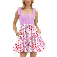 Mini robe d'été personnalisée A-ligne pour les femmes de grande taille sans manches nœud papillon sangle écologique smocké imprimé fleuri doux lavable