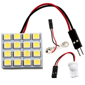 Lampu Panel Putih C5W 5050 16 SMD LED Bola Lampu Hias Kubah Lampu T10 + Adaptor Festoon