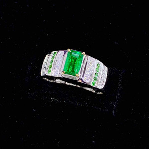 Natural Muzo Green Emerald Halo Ring 18K Gold, 18pc 0.18ct Diamond & 10pc 0.108ct Tsavorite, 5.65g Luxury Fine Jewelry For Women - Product Image 1