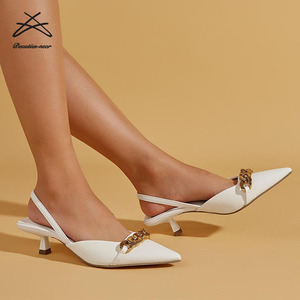 Zapatos de Mujer, Sandalias de Tacón Bajo, con Punta en Pico, Estilo Romano, con Cadena, para Vestir, Primavera-Otoño - Product Image 4