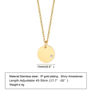 Collier à pendentif disque vierge en acier inoxydable de luxe avec chaîne à maillons et zircon CZ, vente chaude - Product Image 3