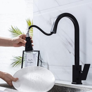 Robinet de <span class=keywords><strong>cuisine</strong></span> noir émaillé avec douchette extractible, <span class=keywords><strong>mitigeur</strong></span> eau chaude et froide pour évier - Product Image 1