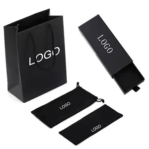 Custom Logo Luxe Populaire Zwart Wit Glazen Verpakking Papier Doos Zonnebril Case Set Voorraad Brillen Case & Zak