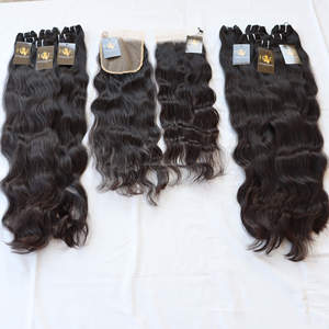 Extensiones de cabello humano virgen para mujeres negras, mechones de cabello Natural ondulado peruano con cierre de encaje 6x6 Hd, con cutícula alineada - Product Image 1