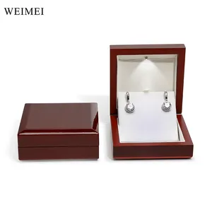 Weimei Pro Fabricage Mahonie Schijnwerper Houten Doos Sieraden Ketting Geschenkkaart Verpakking Hanger Led Oorbel Doos Hout