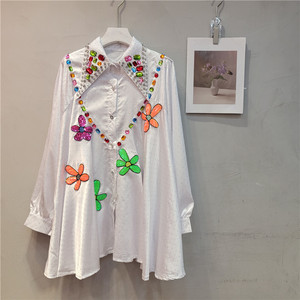 2025 gros petit motif floral en vrac Vintage transfrontalier mode Design bouton lourd clou perle fleur <span class=keywords><strong>chemise</strong></span> pour les femmes - Product Image 5