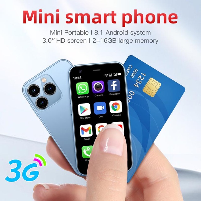 XS15 Mini Smartphone 3.0 Inch Screen 2GB RAM 16GB ROM Dual SIM Android 8.1 Play Store 3G Network Portable Smart Mobile Phone