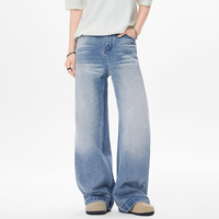 Pantalon large décontracté style rétro américain - Jean droit bleu effet moustaches de chat 3D pour hommes et femmes