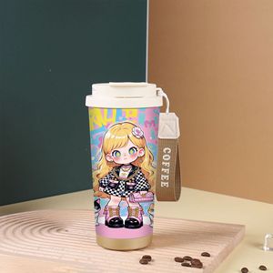 แก้วกาแฟการ์ตูน 18 ออนซ์ แก้วเซรามิกบุฉนวน แก้วพกพาพร้อมหลอดดูด แก้วเก็บความร้อนสำหรับเด็ก ขายส่ง - Product Image 3