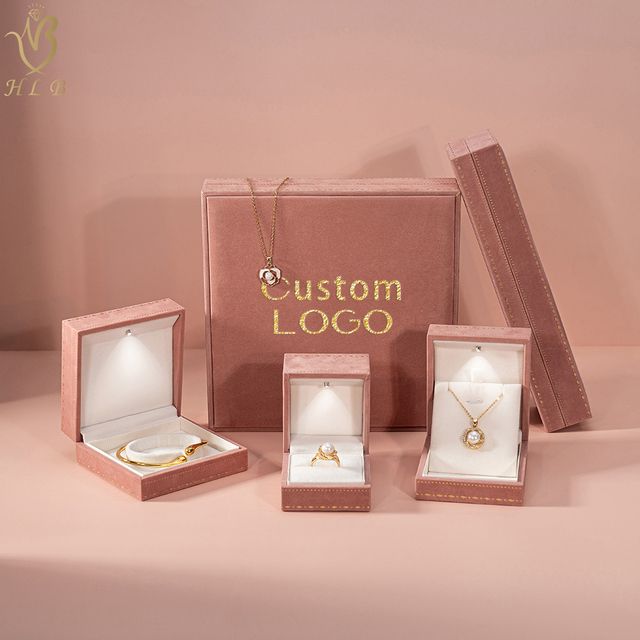 Custom Logo Handmade Luxury LED Velvet Jewelry Box with Light Wholesale Ring Storage OEM Service Available