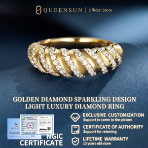 Bague de luxe en or jaune massif 18 carats avec diamant de laboratoire DE VS, design <span class=keywords><strong>croissant</strong></span> torsadé, bande côtelée diagonale, pour femme - Product Image 2