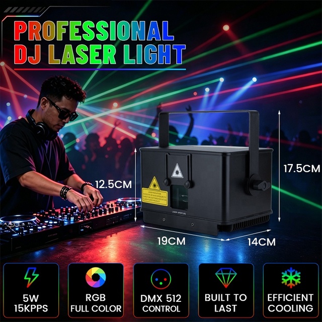 US Stock 5W 15kpps RGB Mini Laser Light Show Projector Nightclub DJ Party