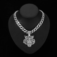 Collares para Hombre Estilo Hip Hop 2025 con Colgante de Animal y Cadena Gruesa, Cadena Cubana de Aleación Chapada en Oro de 18K con Tigre de Diamantes Completos