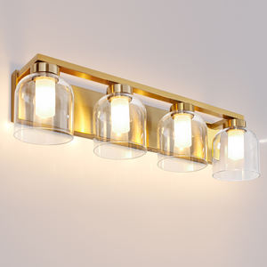 Applique murale moderne de luxe en laiton finition or pour salle de bain, avec abat-jour créatif en double verre transparent, pour hôtel et maison - Product Image 1