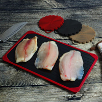 Plateau de décongélation en aluminium avec bord en silicone rouge, écologique, compatible lave-vaisselle, pour une décongélation rapide des aliments