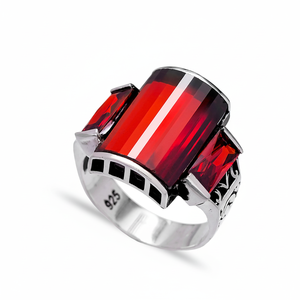 Oval Garnet Stone Tugra Design Ottoman <b>Men's</b> <b>Ring</b> Turkish Handmade Wholesale Authentic Silver <b>Men</b> <b>Ring</b> - Product Image 2