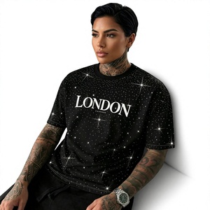 T-shirt décontracté pour femmes décoré de strass, manches courtes, chemise élégante pour tous les jours - Product Image 1