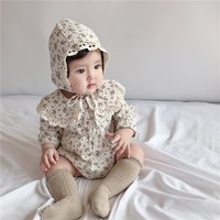 Ropa Infantil de Primavera y Otoño, Estilo Coreano, Mono de una Pieza para Bebés y Niñas, con Estampado Floral, Bolsa, Cuello de Muñeca de Encaje, Sombrero y Camisa de Algodón