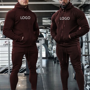 Tuta <span class=keywords><strong>da</strong></span> ginnastica per <span class=keywords><strong>palestra</strong></span> sportiva all'aperto Unisex allenamento e Jogging <span class=keywords><strong>da</strong></span> uomo Set due pezzi felpe con cappuccio e tute - Product Image 1