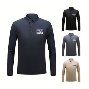 Custom Solid Color Anti-Wrinkle Embroidered Collar Spring Autumn Men's Cotton Pique Fabric Long Sleeve for Polo <b>Shirts</b> - Product Image 1