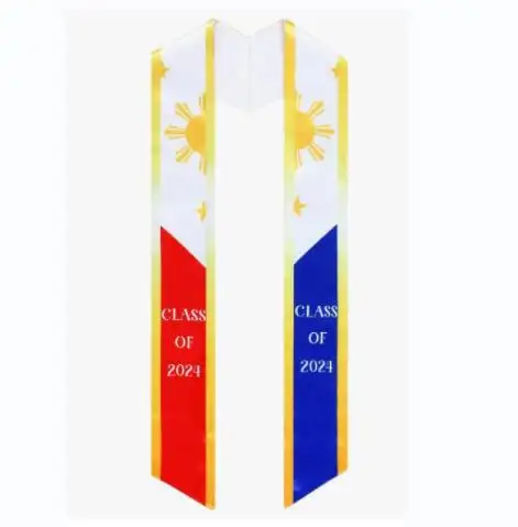 Écharpe nationale de remise des diplômes de pays de drapeau des Philippines de haute qualité 70X4.7 pouces noeud papillon Double face Graduation Sash Stole