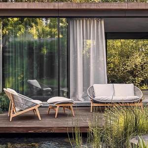 Ensemble de canapé en rotin d'extérieur, chaise en bois de <span class=keywords><strong>jardin</strong></span>, chaise longue de piscine, canapé résistant aux UV avec <span class=keywords><strong>housse</strong></span> de <span class=keywords><strong>coussin</strong></span> amovible - Product Image 4