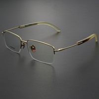 Lunettes de vue pour hommes en titane pur, demi-montures en corne de buffle, montures carrées