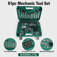 Jeu de clés à douilles à cliquet 61 pièces 72 dents en acier au chrome-vanadium, kit de réparation avec mallette rigide pour automobile, vélo, moto