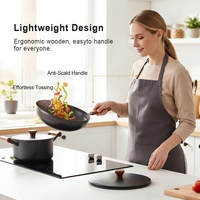 Ensemble de casseroles en fonte avec poignée en bois, 3 pièces, poêle antiadhésive avec couvercle en verre, compatible induction