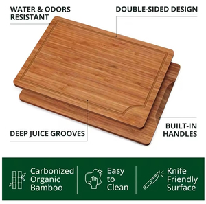 Juego <span class=keywords><strong>de</strong></span> 3 tablas <span class=keywords><strong>de</strong></span> cortar <span class=keywords><strong>de</strong></span> bambú con ranura profunda para jugos, juego <span class=keywords><strong>de</strong></span> tablas <span class=keywords><strong>de</strong></span> servir y cortar para cocina con asas laterales - Product Image 2