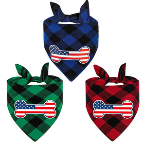 Pet Triangular Bandana Plaid American Flag Bone Design Dog Cat Neck <b>Scarf</b> Festival Novelty Accessory - Product Image 1