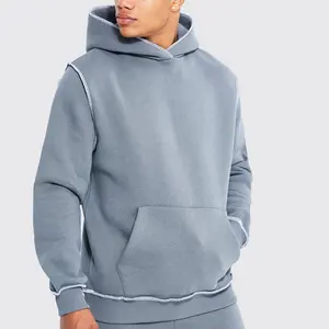 Wholesale Men Streetwear Pullover Hoodies For Mens Oversized Boxy Fit Custom Logo Contrast Stitching Sweatshirt Hoodies