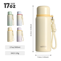 Bouteille d'Eau Isotherme à Double Paroi en Acier Inoxydable 316, 500 ml, Anti-fuite, Thermos Portable Balle de Voyage d'Extérieur avec Corde