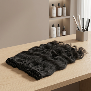 Extensions de cheveux humains Remy indiens 100 % naturels Excellence Hair, noirs, ondulés, double épaisseur, trame machine, 100 g/pièce, peuvent être permanentés - Product Image 1
