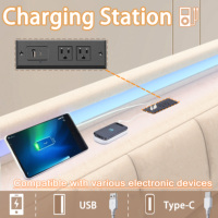 Le lit de recharge ultime avec USB Type C intégré, 4 tiroirs de rangement et revêtement en tissu doux beige gris