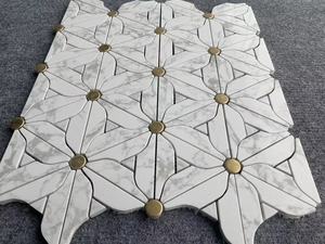 Jet d'eau fleur motif marbre <span class=keywords><strong>mosaïque</strong></span> laiton incrustation <span class=keywords><strong>carrelage</strong></span> <span class=keywords><strong>mosaïque</strong></span> pour <span class=keywords><strong>cuisine</strong></span> dosseret et salle de bain <span class=keywords><strong>carrelage</strong></span> mural - Product Image 5