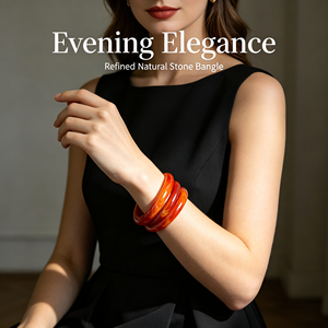 Brazalete de Ágata Roja Cornalina Natural, Brazalete Redondo con Patrón de Bandas Rojas Sangrientas para Mujer, Joyería en Oferta, Regalo - Product Image 6