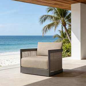 Sedia <span class=keywords><strong>da</strong></span> Esterno Girevole a 360° Moderna e Resistente, Telaio in Alluminio, Intreccio in Rattan, Cuscino Impermeabile ad Asciugatura Rapida per Hotel, Piscine, Terrazze - Product Image 1