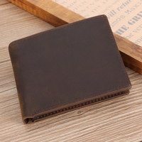Dompet Kulit Asli Pria Retro Cokelat Model Bifold Crazy Horse Dengan 2 Slot ID Dompet Kulit Full Grain