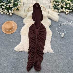 Vestido Maxi Halter Y2K de Otoño 2025 para Mujer, Ajustado a la Cadera, Tejido Transpirable con Encaje - Product Image 4